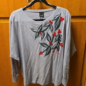 Anda Gray Sweater with Red and Green Accents